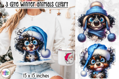 Cute Winter Animals in Blue Hat Clipart, Funny Dog PNG Product Image 1