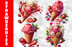 Strawberry Ice Cream Cone Clipart, Summer Sweets PNG Product Image 1