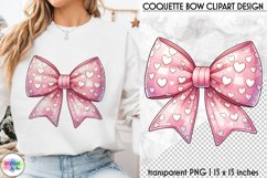 Valentines Pink Coquette Bow Clipart | Pink Bow with Hearts Product Image 1