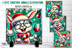 Cute Christmas Animals Illustration, Wine Lover Christmas Product Image 1