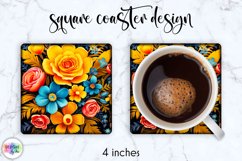 Folk Art Style Floral Coaster Sublimation | Flowers Coaster Product Image 1