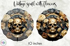 Golden Skull with Black Flowers Wind Spinner Product Image 1
