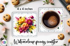 Watercolour Peonies Coaster Print | Peony Flowers PNG Product Image 1