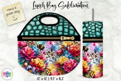 Flowers on Animal Print Lunch Bag Design, Embossed Leather Product Image 1