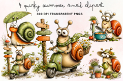Quirky Summer Snail Clipart PNG Product Image 1