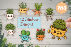 Set of Kawaii Plant Pot Stickers Cute Product Image 1