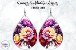 Peony Earrings Sublimation | Watercolour Peonies | Teardrop Product Image 1