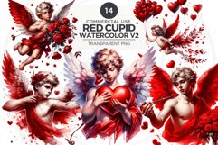 Watercolor Red Cupid clipart bundle V2 Valentine Sublimation Product Image 1