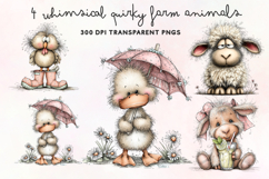 Whimsical Quirky Farm Animals Clipart PNG Product Image 1