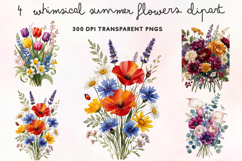 Whimsical Summer Flowers Clipart PNG Product Image 1