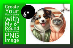 Charming Round Design Keychain Artwork , Dog and cat Product Image 1