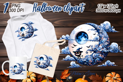 Cute blue Halloween moon clipart t shirt designs png Product Image 2