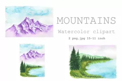 Watercolor clipart mountains travel landscape PNG WALL ART. Product Image 4