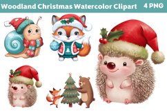 Woodland Christmas Watercolor Clipart PNG Product Image 1