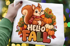 Hello Fall Squirrel and Pumpkin PNG, Cute Autumn Woodland Product Image 1