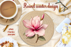 Delicate vintage floral round coaster sublimation design png Product Image 1