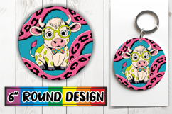Blissful Round Keychains Sublimation, Cute Cow Product Image 1