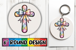 Joyful Circle Keychain Sublimation PNG, Cross and Bow Product Image 1