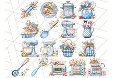 Blue Cottagecore Kitchen Clipart, Vintage Country Floral Png Product Image 8