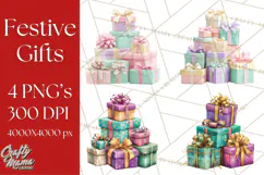 Christmas Gifts Clipart PNG, Realistic Holiday Presents Product Image 1