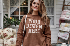 Dark Chocolate Gildan 18000 Crewnwck Sweatshirt Mockup, gild Product Image 1