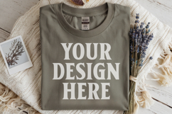 Military Green Gildan 5000 Flat Lay Tshirt Mockup, G5000 moc Product Image 1