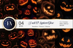 Tileable Glowing Jack-O-Lantern Faces Seamless Digital Paper Product Image 1