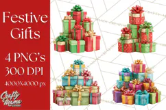 Christmas Gifts Clipart PNG, Realistic Holiday Presents Product Image 1