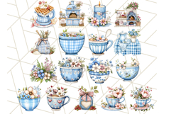 Blue Cottagecore Kitchen Clipart, Vintage Country Floral Png Product Image 9