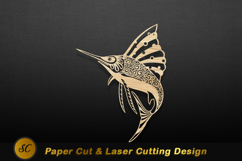 Ornate marlin wood carving fish Laser cut Product Image 1
