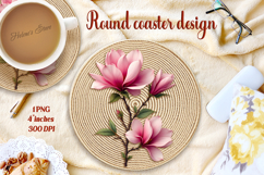 Delicate vintage floral round coaster sublimation design png Product Image 1