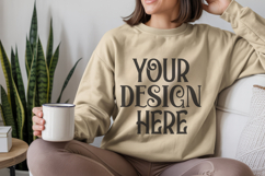 Sand Gildan 18000 Mockup, Sweatshirt Crewneck Mockups Product Image 1
