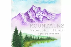 Watercolor clipart mountains travel landscape PNG WALL ART. Product Image 1