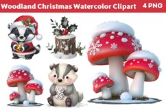 Woodland Christmas Watercolor Clipart PNG Product Image 1