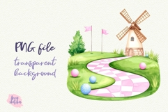 Vintage Cute Mini Golf Park Scene Pink Golf Clipart Product Image 1
