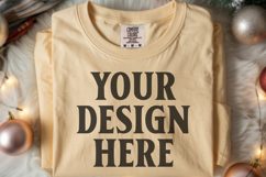 Butter Comfort Colors 1717 Christmas Folded T-Shirt Mockup Product Image 1
