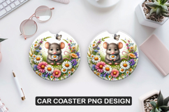 koala Flower Car Coaster Sublimation| Animal Coaster PNG Product Image 1
