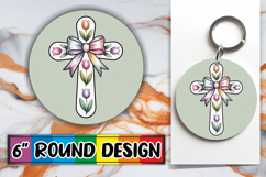 Cheerful Round Car Coaster PNG, Cross and Bow Product Image 1