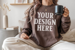 Dark Chocolate Gildan 18000 Crewnwck Sweatshirt Mockup, gild Product Image 1
