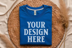 Gildan 64000 Royal Blue Folded Tshirt Mockup Product Image 1
