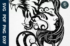 SVG / PDF / DXF Woman with Tiger Headdress, Cutting Files Product Image 2