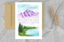 Watercolor clipart mountains travel landscape PNG WALL ART. Product Image 6