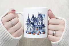 Cute blue Halloween haunted house clipart t shirt design png Product Image 3