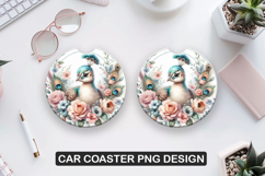 Peacock Car Coaster Sublimation| Animal Coaster PNG Product Image 1