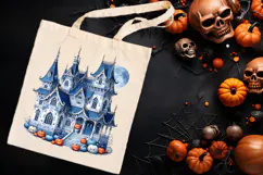 Cute blue Halloween haunted house clipart t shirt design png Product Image 4