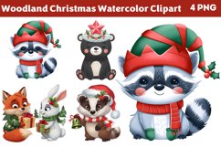Woodland Christmas Watercolor Clipart PNG Product Image 1