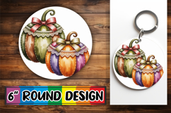 Playful Keychain Circle PNG Design, Pumpkin Watercolor Product Image 1