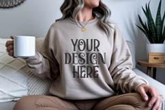 Sand Gildan 18000 Mockup, Sweatshirt Crewneck Mockups Product Image 1
