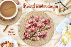 Delicate vintage floral round coaster sublimation design png Product Image 1
