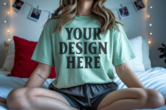 Christmas Bella Canvas 3001 Sage Green Shirt Mockup ,Trandy Product Image 1